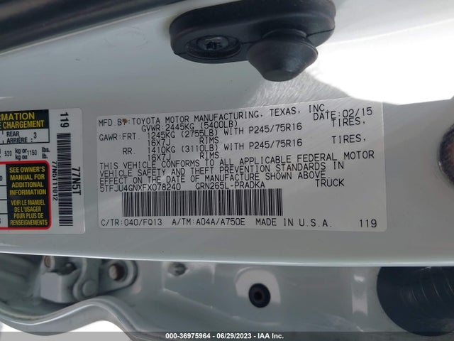 Toyota Tacoma Prerunner 2015 5TFJU4GNXFX078240 Image 9