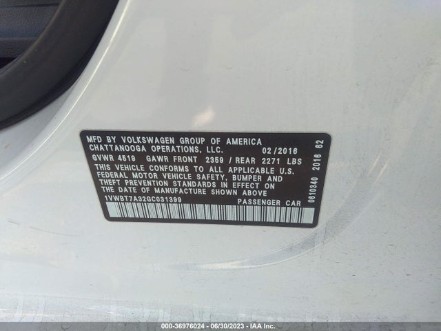 1VWBT7A32GC031399 Volkswagen Passat 1.8t Se
