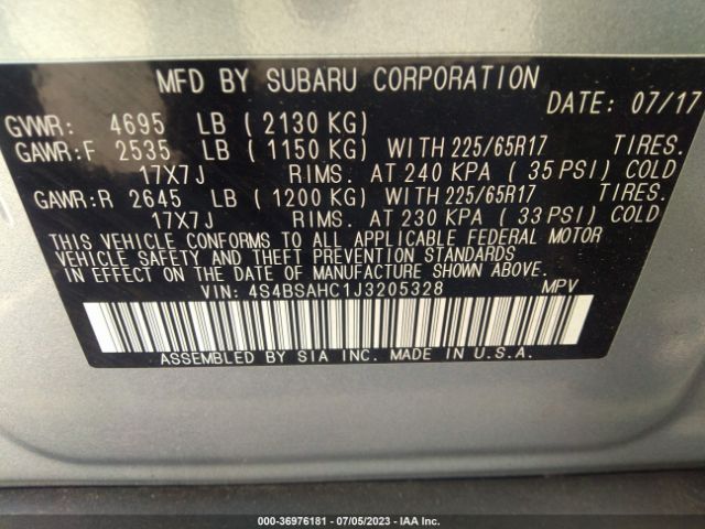 4S4BSAHC1J3205328 Subaru Outback Premium