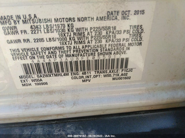 4A4AP3AU8FE055917 Mitsubishi Outlander Sport Es
