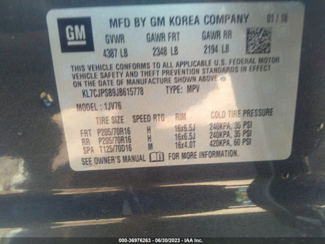 Chevrolet Trax Lt 2018 KL7CJPSB9JB615778 Image 9