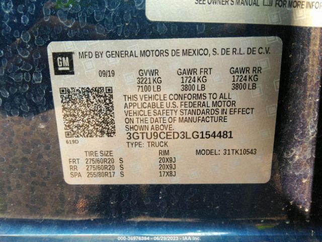 3GTU9CED3LG154481 GMC Sierra 1500 Elevation