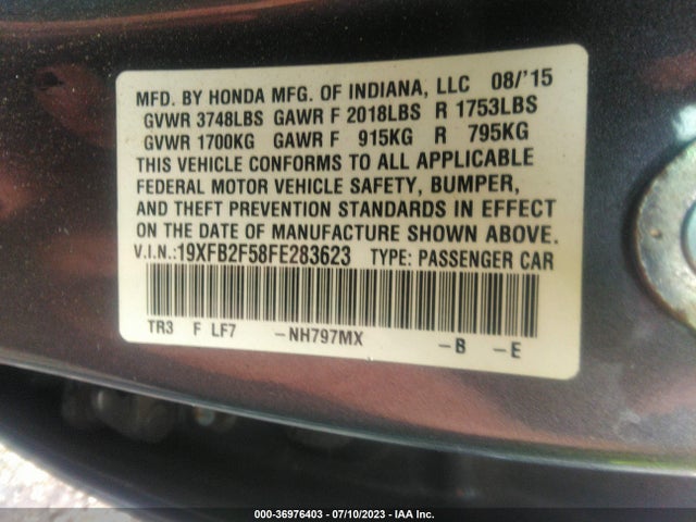 Honda Civic Sedan Lx 2015 19XFB2F58FE283623 Image 9