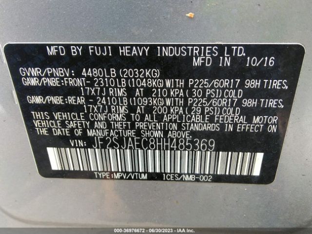 JF2SJAEC8HH485369 Subaru Forester Premium
