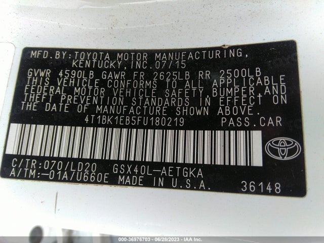 Toyota AVALON LIMITED 2015 4T1BK1EB5FU180219 Image 15