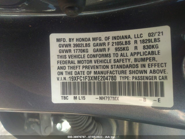 Honda CIVIC EX 2021 19XFC1F3XME204780 Image 9
