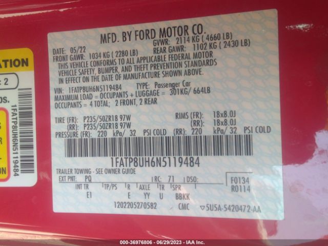 1FATP8UH6N5119484 Ford Mustang Ecoboost