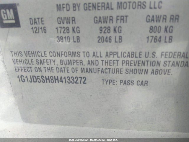 Chevrolet SONIC LT 2017 1G1JD5SH8H4133272 Image 9