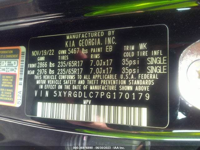 2023 KIA SORENTO LX VIN: 5XYRGDLC7PG170179