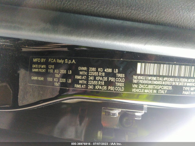 2016 JEEP RENEGADE 75TH ANNIVERSARY VIN: ZACCJBBTXGPC98235