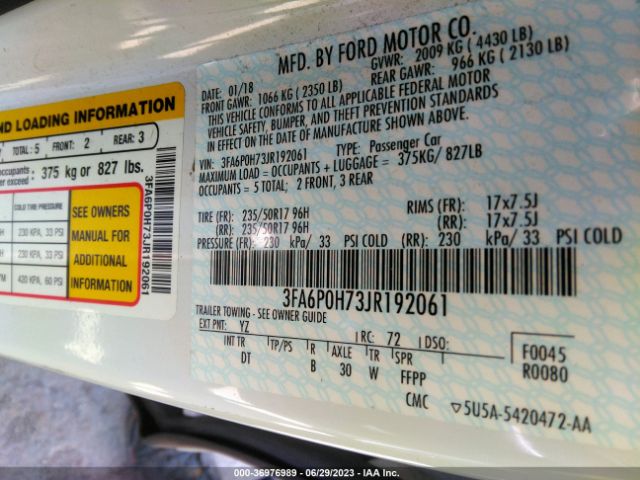 3FA6P0H73JR192061 Ford FUSION SE