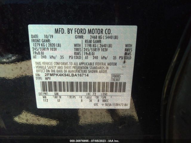 2FMPK4K94LBA16714 Ford Edge Titanium