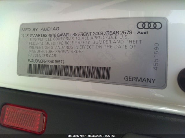 WAUDNCF54KA015571 Audi A5 Sportback Premium