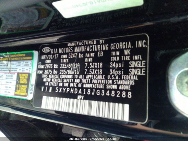 5XYPHDA18JG348288 KIA SORENTO EX