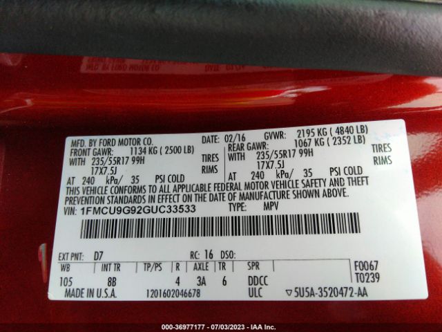1FMCU9G92GUC33533 Ford ESCAPE SE