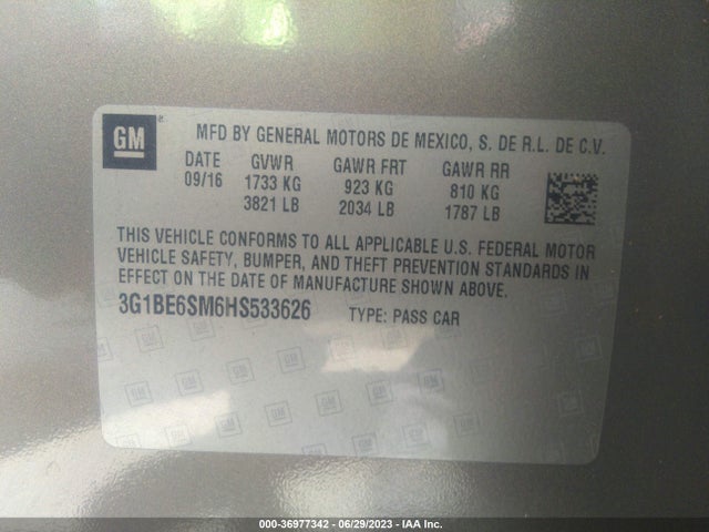Chevrolet CRUZE LT 2017 3G1BE6SM6HS533626 Image 15