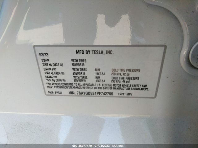 7SAYGDEE1PF742755 Tesla Model Y Long Range