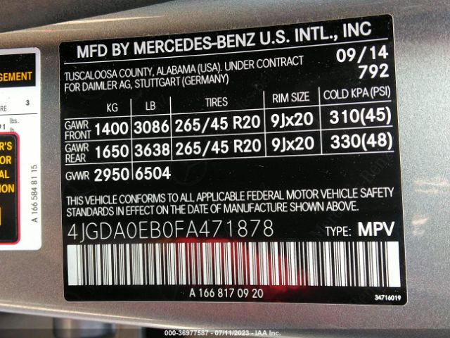 4JGDA0EB0FA471878 Mercedes-Benz M-class Ml 250 Bluetec