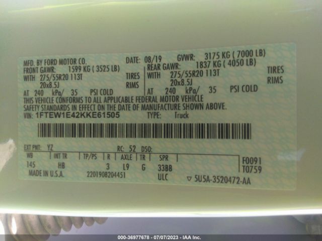 1FTEW1E42KKE61505 Ford F-150 Xl/xlt/lariat