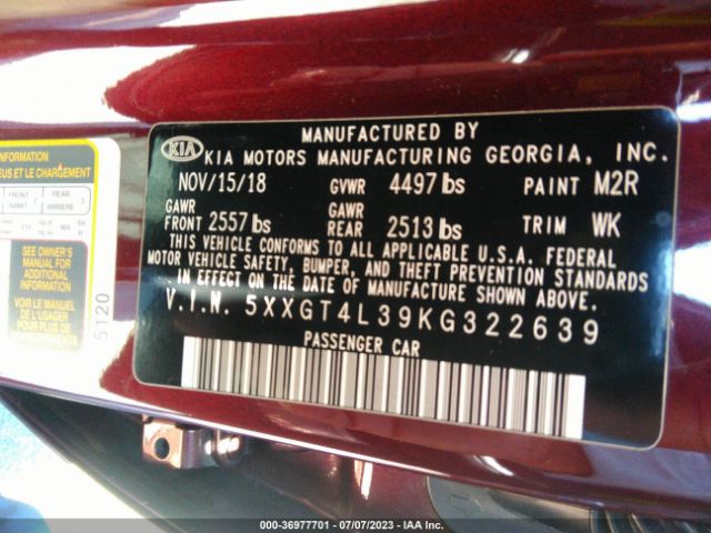 5XXGT4L39KG322639 KIA Optima Lx