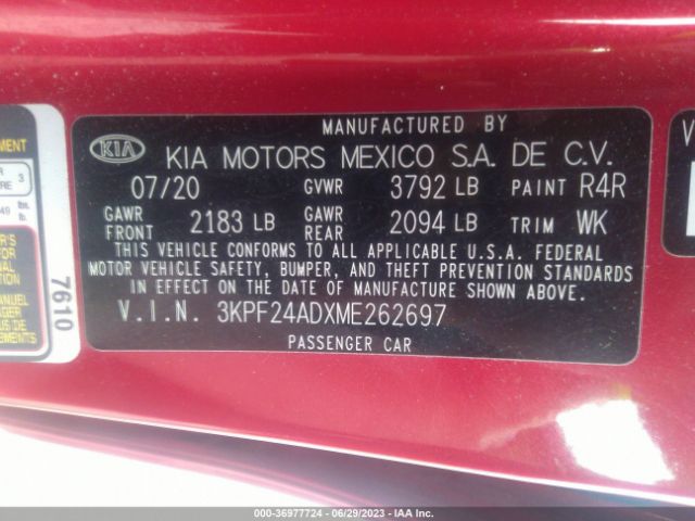 3KPF24ADXME262697 KIA Forte Lxs