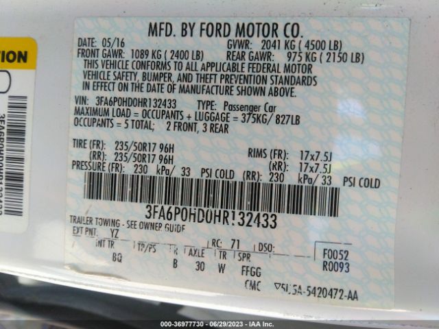 3FA6P0HD0HR132433 Ford FUSION SE