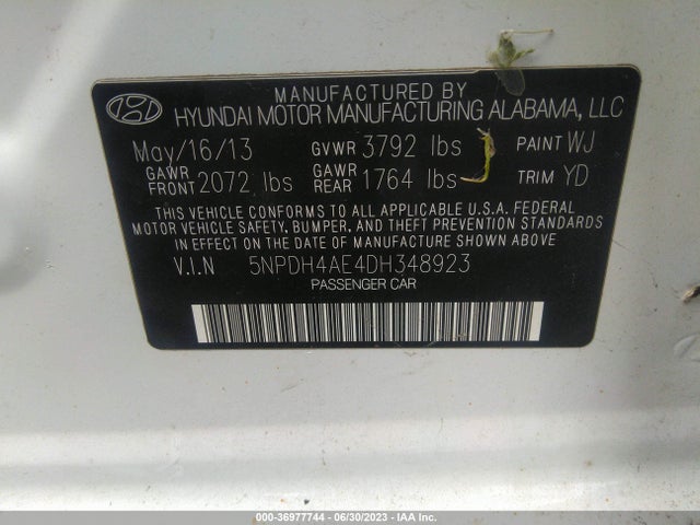 2013 HYUNDAI ELANTRA GLS VIN: 5NPDH4AE4DH348923