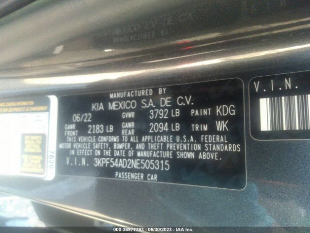 3KPF54AD2NE505315 KIA Forte Gt-line