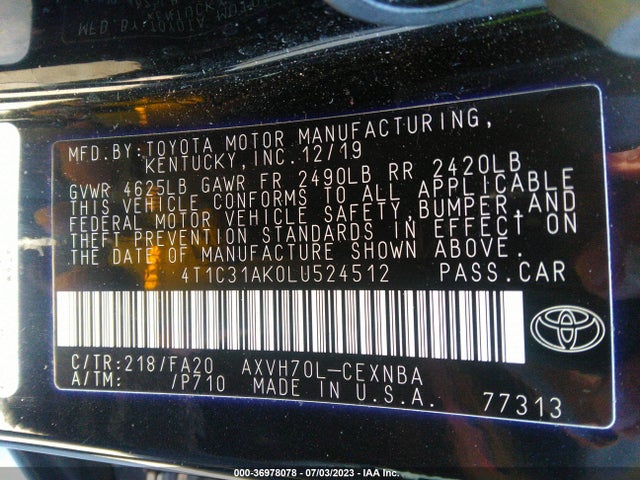 Toyota Camry Hybrid Le 2020 4T1C31AK0LU524512 Image 15