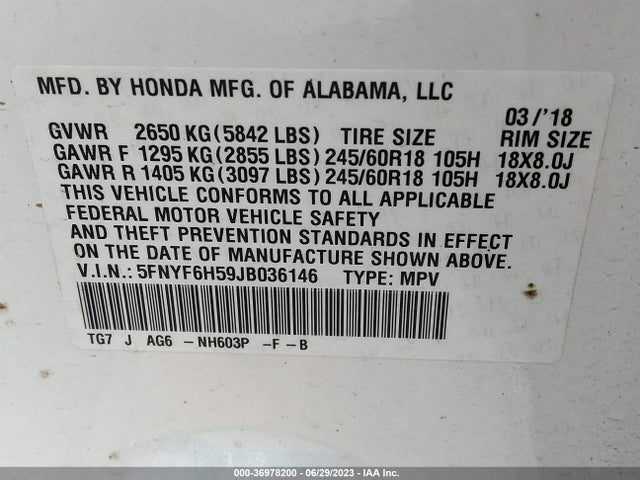 Honda Pilot Ex-l 2018 5FNYF6H59JB036146 Image 16