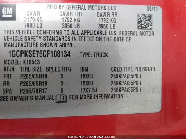 2012 CHEVROLET SILVERADO 1500 LT VIN: 1GCPKSE76CF108134