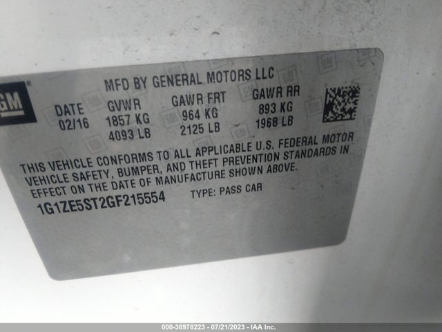 Chevrolet MALIBU 1LT 2016 1G1ZE5ST2GF215554 Image 9