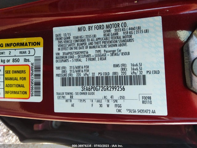 Ford FUSION S 2016 3FA6P0G72GR299256 Image 9