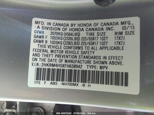 Honda CR-V EX 2015 2HKRM4H5XFH658942 Image 9