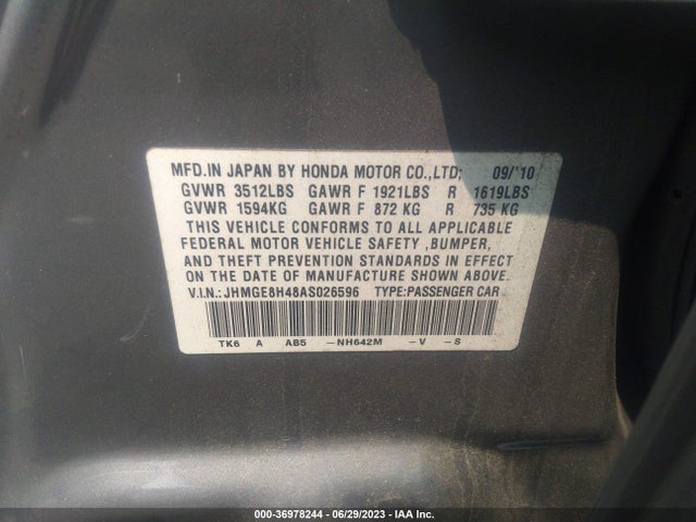 2010 HONDA FIT SPORT VIN: JHMGE8H48AS026596