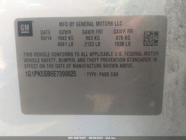 Chevrolet CRUZE LT 2014 1G1PK5SB6E7390825 Image 10