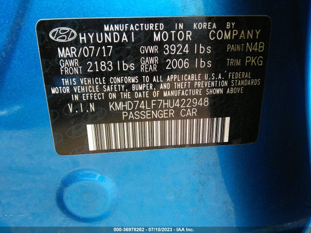 Hyundai ELANTRA SE 2017 KMHD74LF7HU422948 Image 15