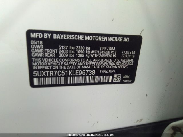5UXTR7C51KLE96738 BMW X3 Sdrive30i