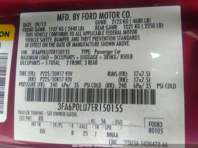 3FA6P0LU7ER150155 Ford Fusion Se Hybrid