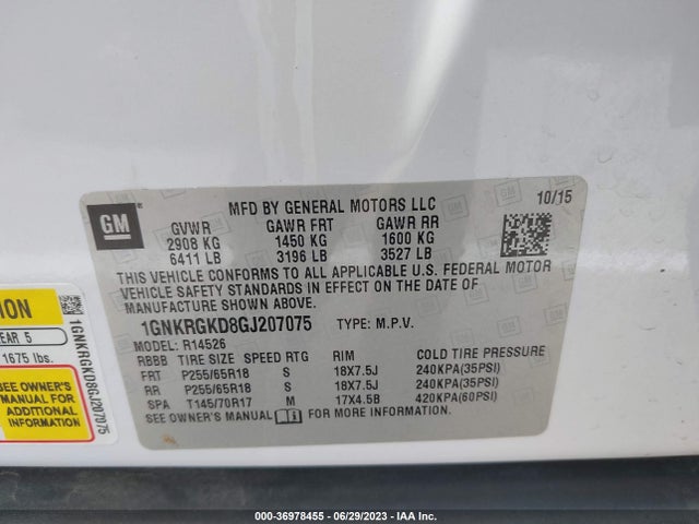 Chevrolet Traverse Lt 2016 1GNKRGKD8GJ207075 Image 9