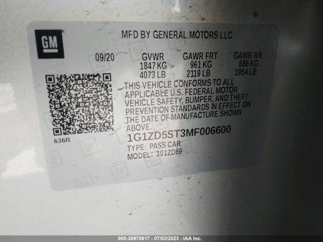 Chevrolet MALIBU LT 2021 1G1ZD5ST3MF006600 Image 9