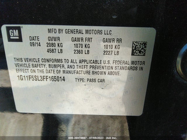2015 CHEVROLET MALIBU LTZ VIN: 1G11F5SL3FF165014