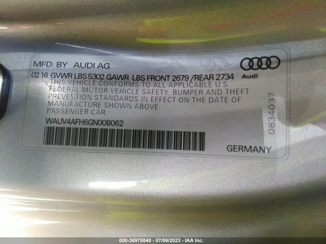 WAUV4AFH6GN008062 Audi S5 Prestige