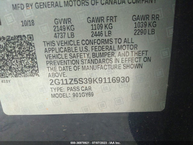 Chevrolet IMPALA LT 2019 2G11Z5S39K9116930 Image 9