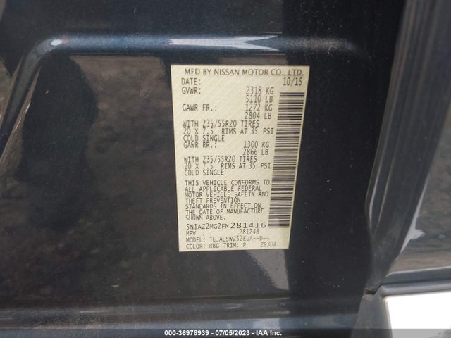 2015 NISSAN MURANO S/SV/SL/PLATINUM VIN: 5N1AZ2MG2FN281416