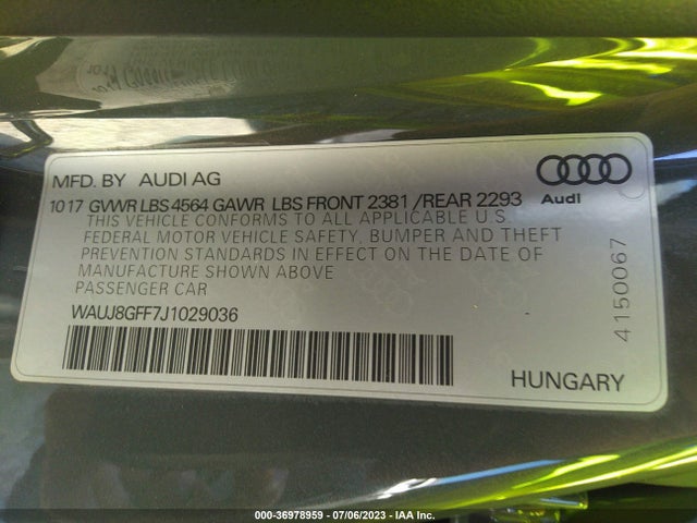 WAUJ8GFF7J1029036 Audi A3 Sedan Premium Plus