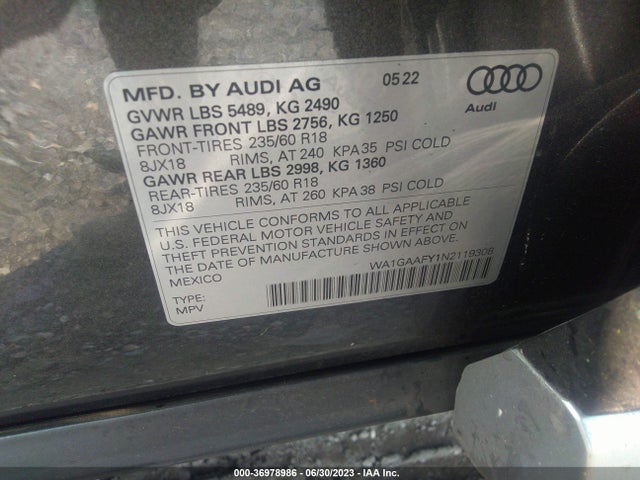 WA1GAAFY1N2119308 Audi Q5 S Line Premium
