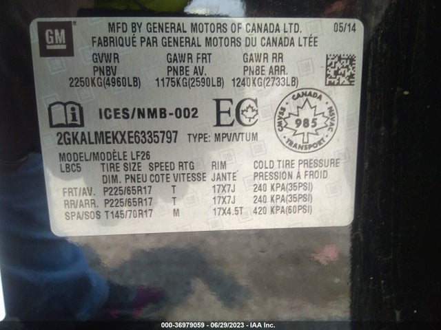 GMC Terrain Sle 2014 2GKALMEKXE6335797 Image 9
