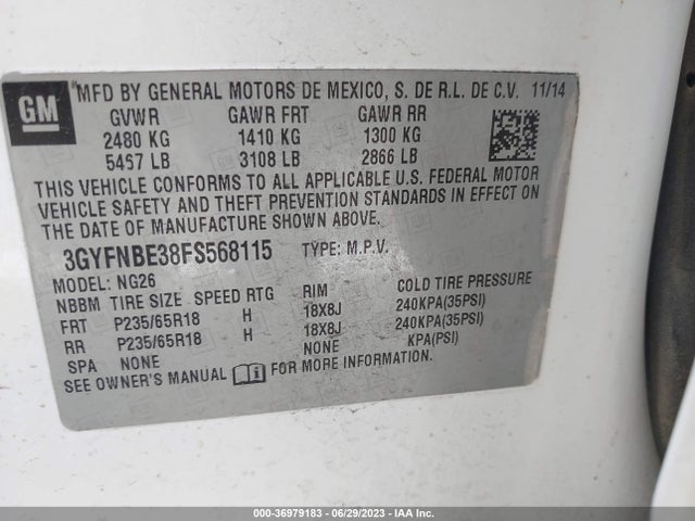 3GYFNBE38FS568115 Cadillac Srx Luxury Collection