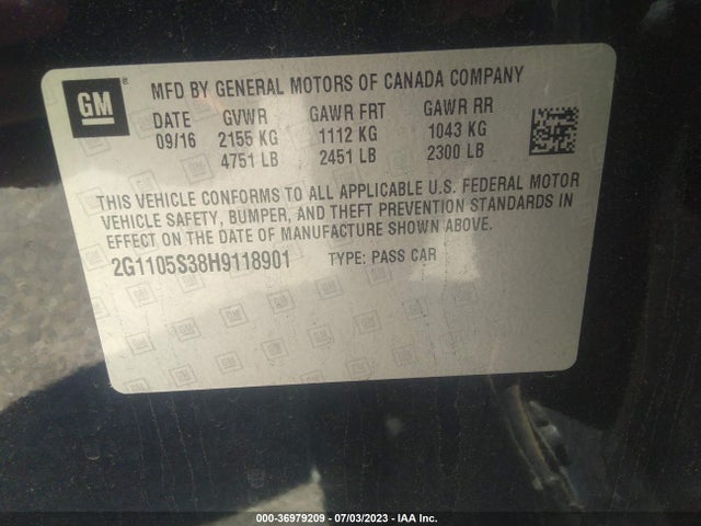 Chevrolet IMPALA LT 2017 2G1105S38H9118901 Image 9